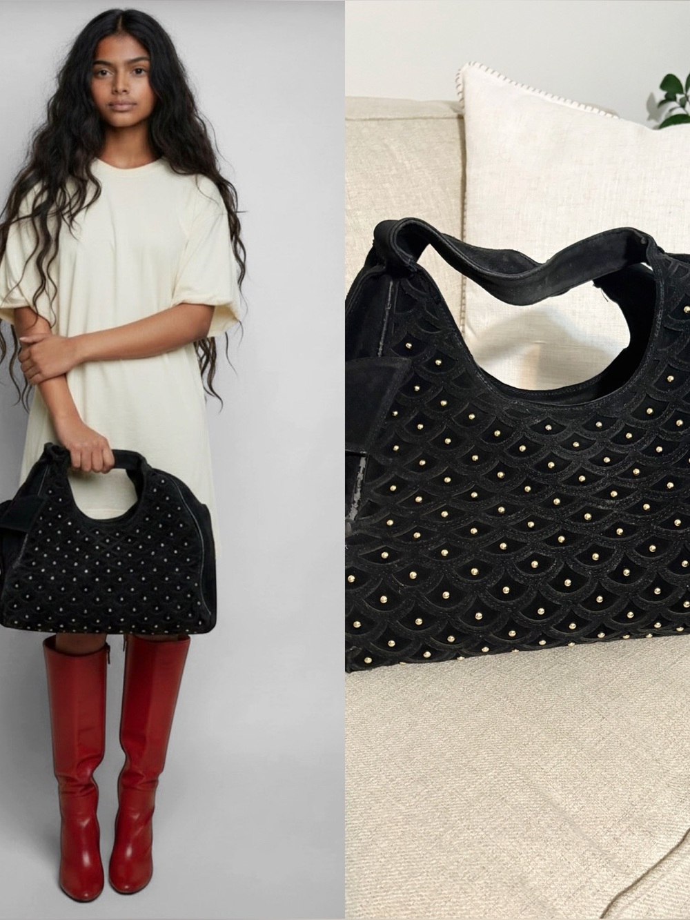 Valentino Garavani Vintage Rare Leather Suede Hobo Boho Bag